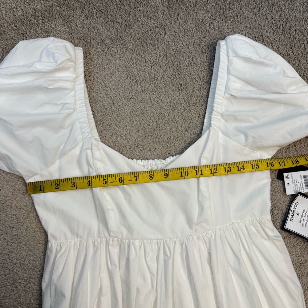 Adrianna Papell Eyelet Hem Puff Sleeve Fit And Flare Babydoll Dress Ivory 6 - Picture 8 of 10